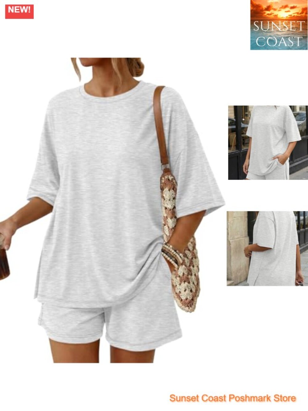 2 Piece Lounge Set Short Sleeve Shorts with Pockets Drawstring